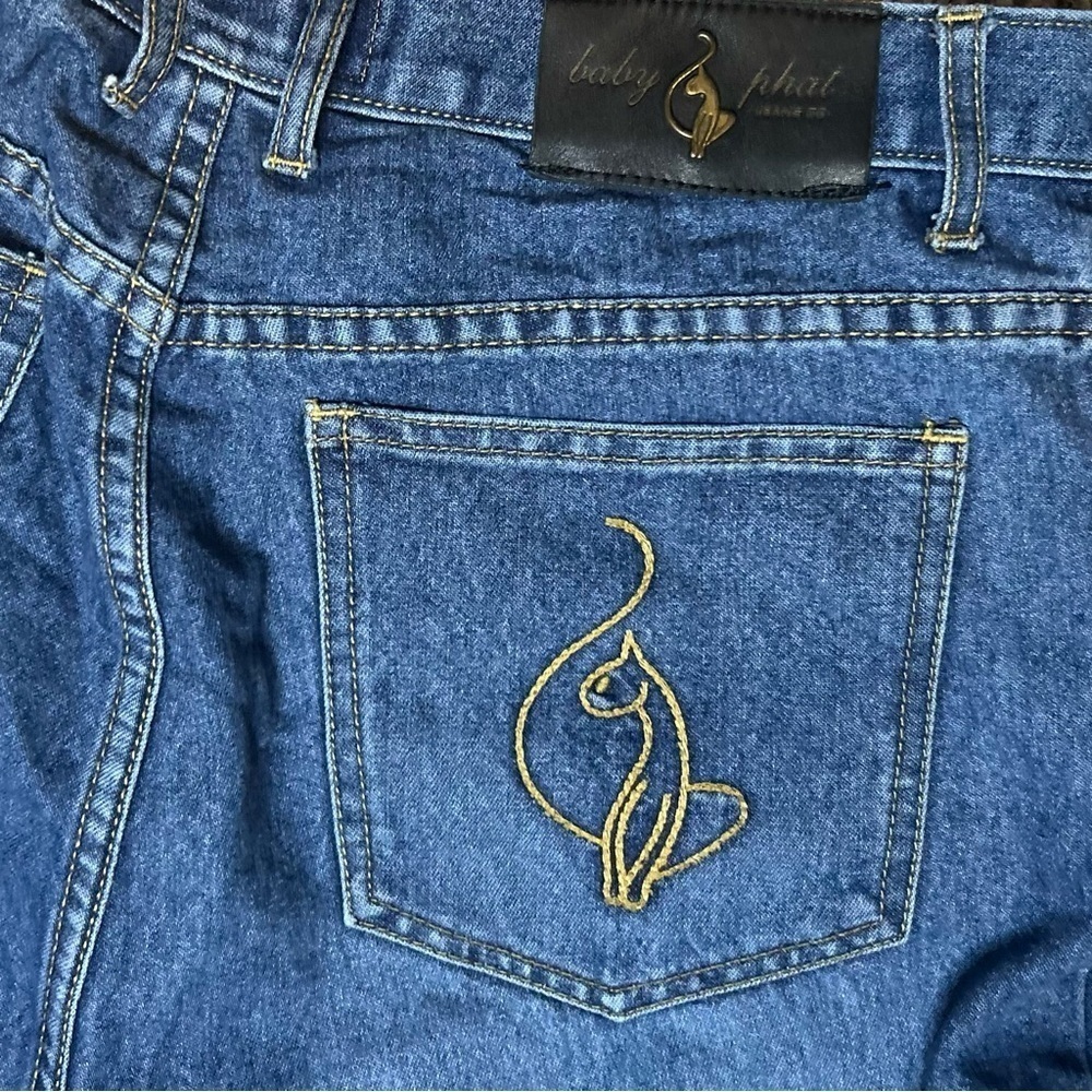BABY PHAT Woman’s Size 13 Jeans Blue Wide Leg 33x31 Y2K Cat Logo - Picture 5 of 16